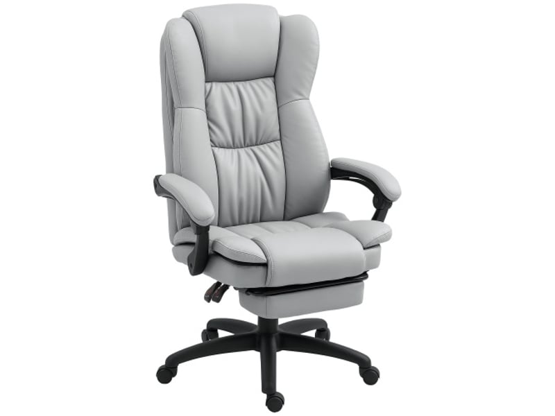  Chaise de bureau massante inclinable, similicuir gris clair, repose-pieds, télécommande, réglable en hauteur  - Conforama A