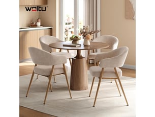 Lot de 4 chaises de salle à manger, ergonomique，pieds métalliques, siège en tissu chenille，beige