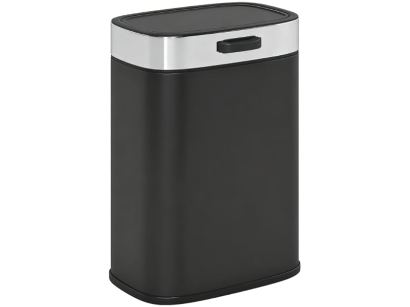 Poubelle de cuisine noire en inox, couvercle ouvert, bac intérieur amovible, 21,5x19,5x30 cm - Conforama A