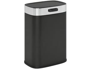 Poubelle de cuisine noire en inox, couvercle ouvert, bac intérieur amovible, 21,5x19,5x30 cm