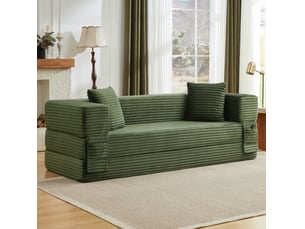 Canapé convertible en mousse avec design carré et confort d’assise, en velours côtelé, vert