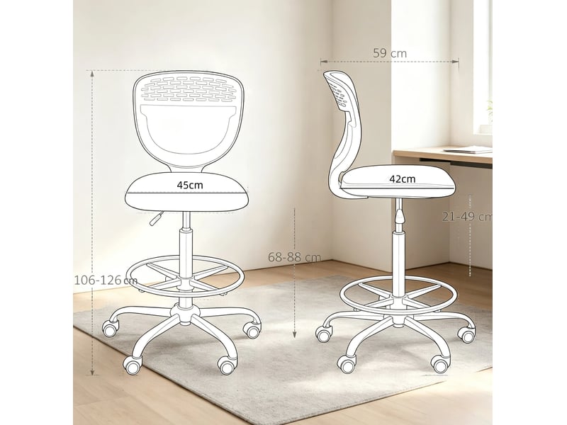  Chaise de bureau haute en maille 59x59x106-126 cm – noir – hauteur réglable avec repose-pieds  - Conforama C