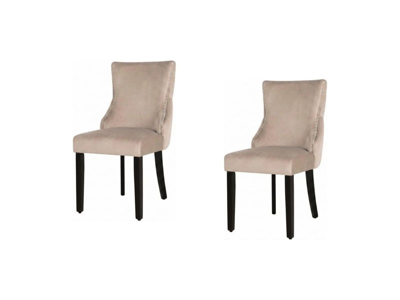  Lot de 2 chaises chesterfield regina cappuccino en velours – dos capitonné avec tête de lion et pieds noirs  - Conforama A
