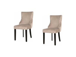 Lot de 2 chaises chesterfield regina cappuccino en velours – dos capitonné avec tête de lion et pieds noirs