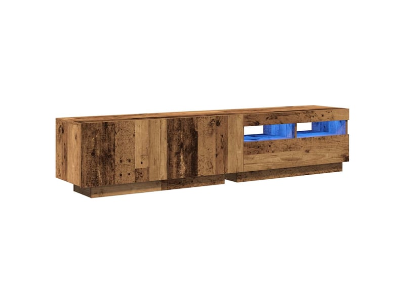  Meuble tv - banc tv - meuble de rangement avec lumières led vieux bois bois d'ingénierie  - Conforama C
