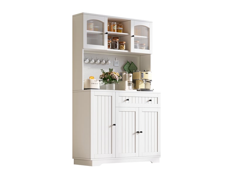 Vitrine avec 6 niches, tiroir et étagères réglables pour cuisine en panneaux de particules 103,5×40×180 cm blanche - Conforama A