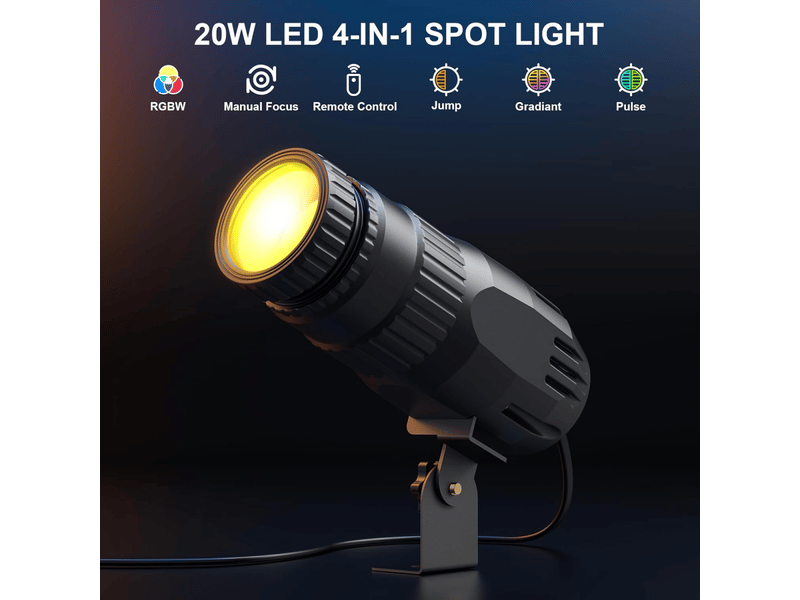  Projecteur led pinspot de 20 w rgbw 4 en 1 avec télécommande, 4 modes, boule de discothèque, pour discothèque, dj, salle de bal  - Conforama B