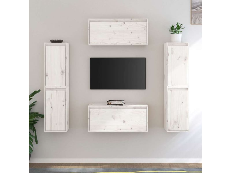  Lot de 6 meuble tv bas salon blanc bois massif de pin shl81269  - Conforama B