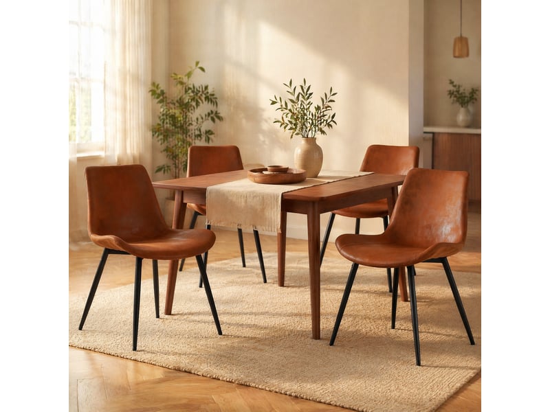  Lot de 4 chaises de salle à manger en tissu technique marron et métal noir  - Conforama D