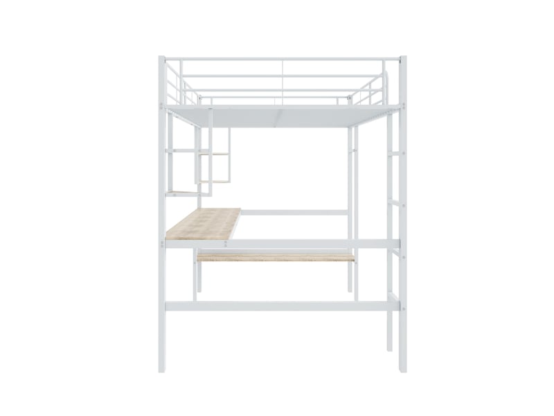 Lit mezzanine 140x200 cm bureau intégré grand rangement livres sécurité structure métal blanc sans matelas - Conforama R