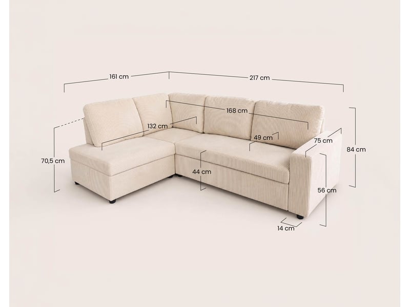 Meiya - canapé d'angle gauche 5 places convertible avec coffre en velours côtelé - best mobilier - beige MEIYA - Conforama C