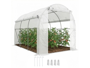 Serre de jardin 6 m² dim. 3 x 2 m avec 1 porte + 2 parois latérales zippées enroulables, 6 fenêtres, blanc