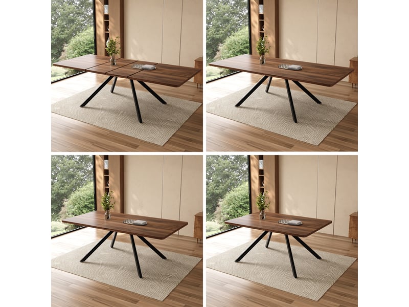 Table de salle à manger extensible 160200240 x 90 cm capacité de 6 à 10 personnes, forme rectangulaire, pieds en métal, finition couleur noyer. - Conforama D