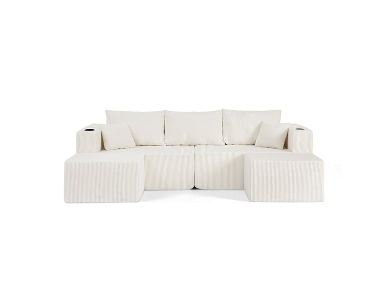  Canapé d'angle 3 places modulable avec 2 poufs velours côtelé homvra  - Conforama A