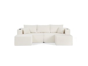 Canapé d'angle 3 places modulable avec 2 poufs velours côtelé homvra
