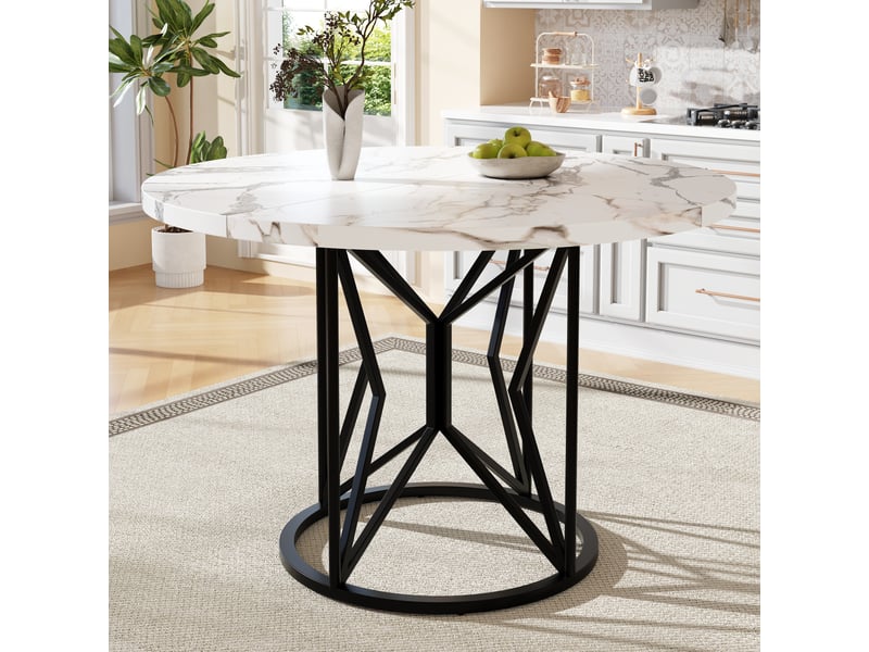 Table de salle à manger avec plateau imitation marbre et pieds métal réglables 100×100×76 cm noir - Conforama B