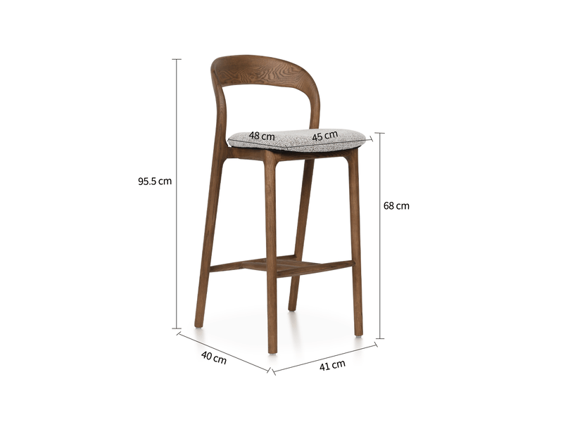  Tabouret de bar 45x48x95,5 cm – noyer et argile – assise rembourrée en tissu avec repose-pieds intégré  - Conforama C