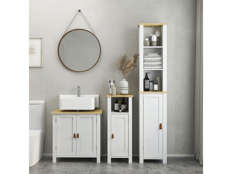  Meuble sous lavabo 2 portes étagère réglable 2 étages à l'intérieure poignées en pu blanc 60 x 30 x 60 cm  - Conforama W