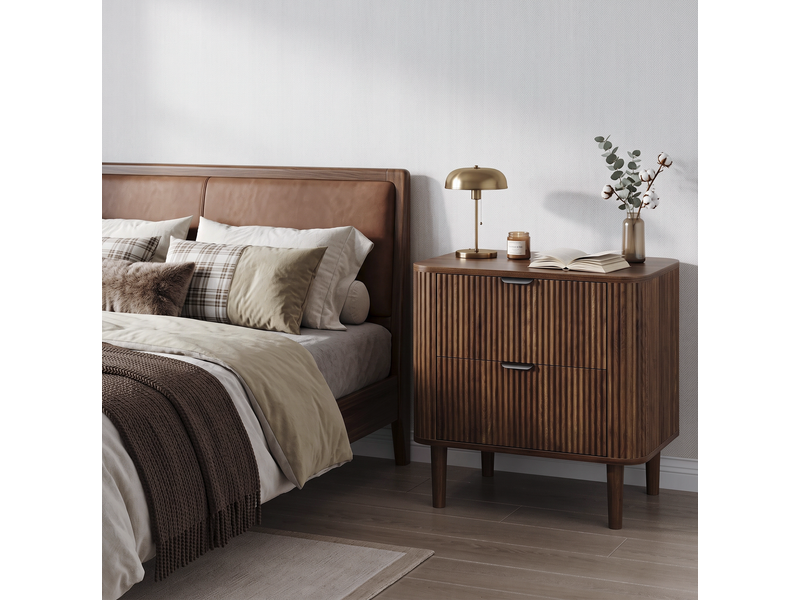  Table de chevet 2 tiroirs 57 cm noyer foncé homvra  - Conforama D