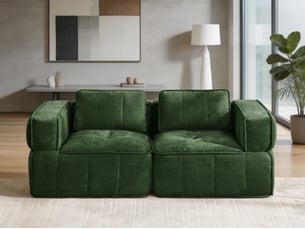 Canapé 2 places modulaire, sans cadre, mousse 32d, assise profonde, revêtement doux, 198×93×67 cm, vert