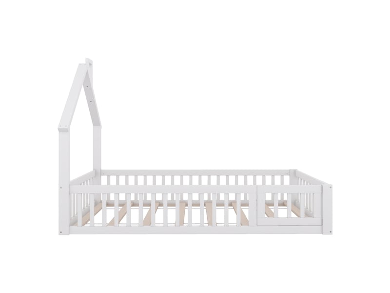  Lit cabane enfant 90x200 cm en pin blanc, style minimaliste, forme cheminée, sommier à lattes  - Conforama E