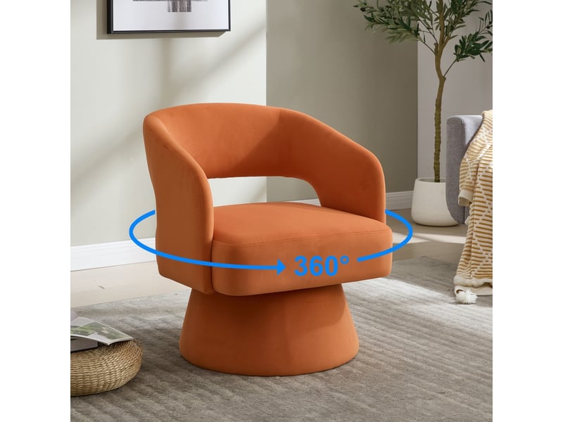  Fauteuil pivotant lexicon 360° - 68x66x75cm - design tonneau dos ouvert, assise moelleuse et base métal - orange vitaminé  - Conforama C