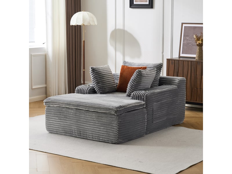 Canapé convertible sans cadre rigide avec 3 coussins  - accoudoirs porte-gobelets velours côtelé gris  - Conforama B