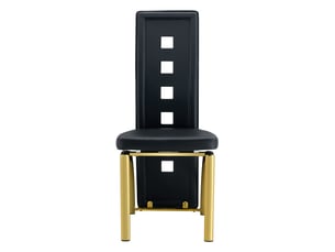 Lot de 4 chaises de salle à manger noires et dorées en cuir régénéré, dossier ajouré et pieds métal