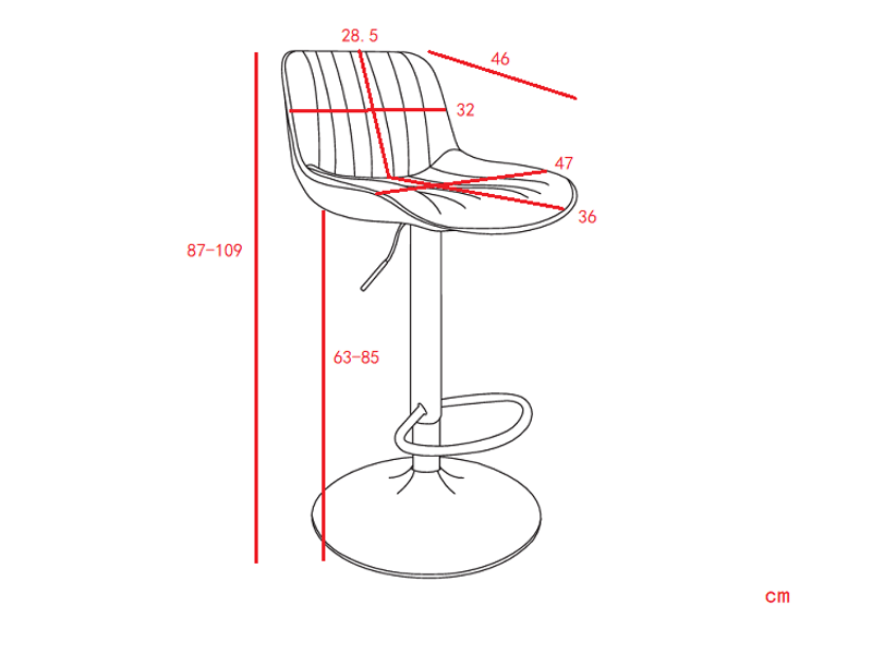  Lot de 4 tabourets de bar réglables 47 x 46 cm bleu en velours, pivotants à 360 degrés, style moderne  - Conforama C
