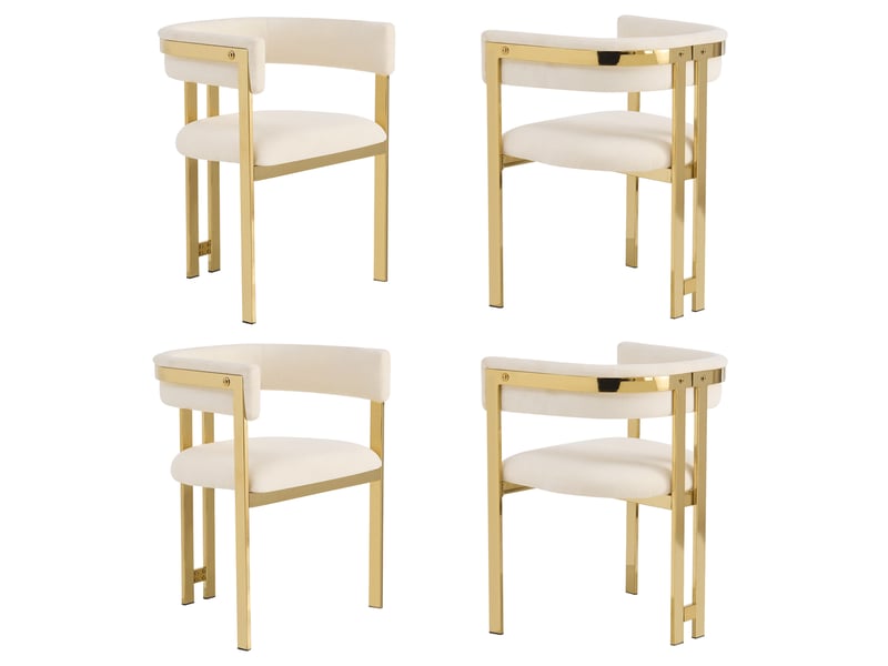  Lot de 4 chaises de salle à manger en chenille beige et doré  - Conforama A