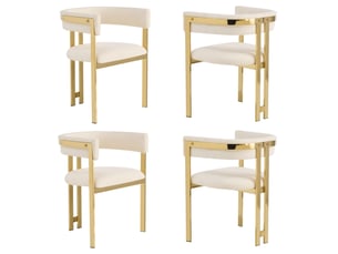 Lot de 4 chaises de salle à manger en chenille beige et doré