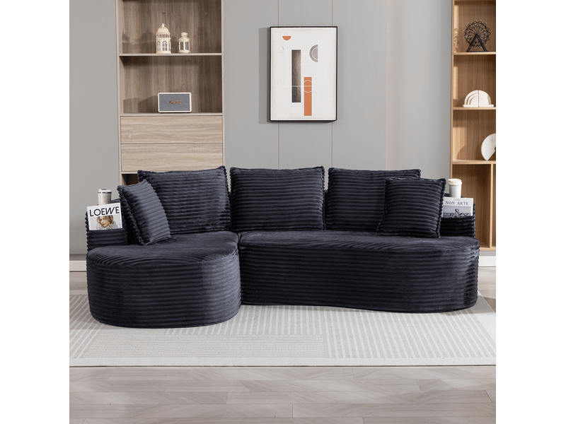  Canapé bogesofa 3 places 250x152x82 cm avec coussin, porte-gobelets et poche latérale, gris foncé  - Conforama E