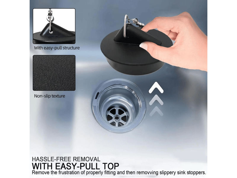 Bouchon d'évier universel avec chaîne, 2 pièces (diamètre 4,1 cm à 4,6 cm, chaîne 45 cm) - Conforama C
