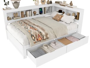 Lit avec rangement 140x200 cm <strong>MERAX</strong>  <strong>lit enfant blanc</strong> coloris blanc