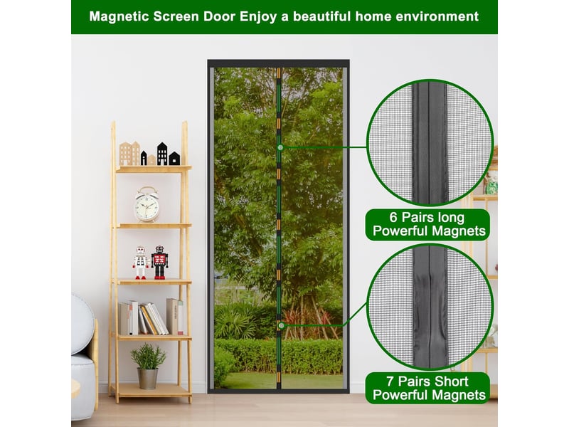  Moustiquaire porte magnétique 80x220cm fermeture automatique noir  - Conforama C