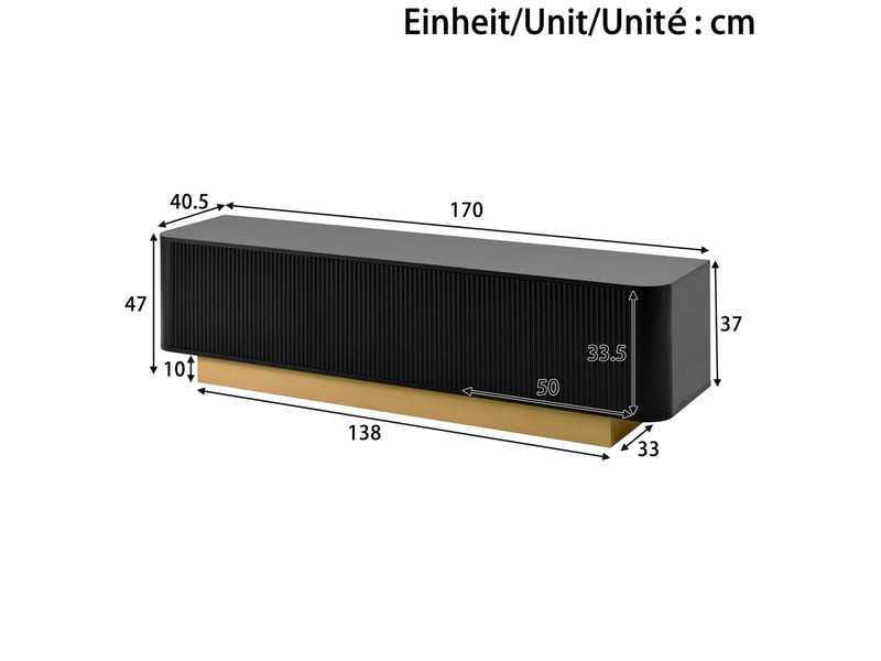 Meuble tv 170x40,5x47 cm angles arrondis mdf panneau de particules noir  - Conforama E