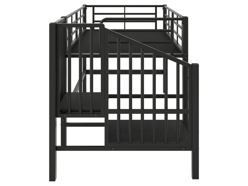  Lit mezzanine enfant 200×90 cm avec escalier de rangement et sommier à lattes, en mdf et métal noir  - Conforama E