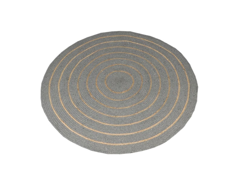 Tapis rond en coton tressé, effet jute rayé, gris, 120 cm, dylrev 69019.120 - Conforama C