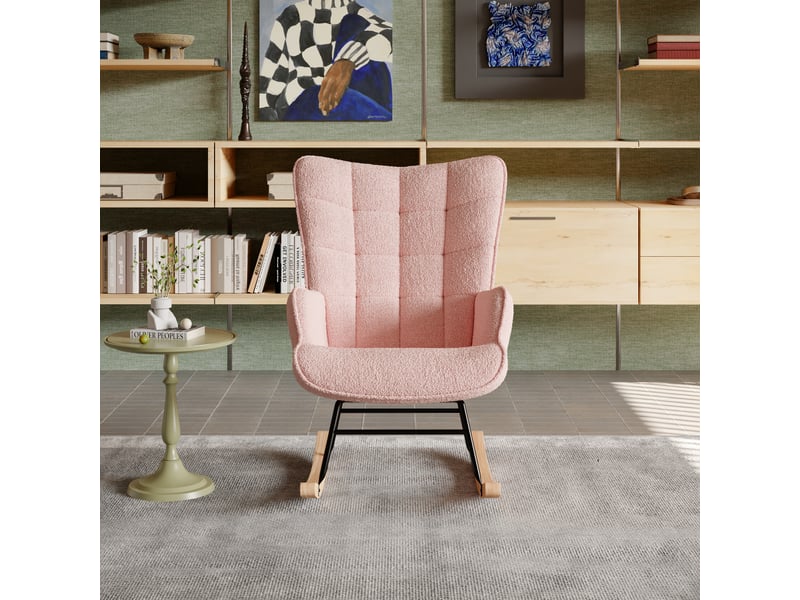  Fauteuil à bascule, fauteuil à bascule avec dossier, fauteuil inclinable avec accoudoirs, fauteuil à bascule, fauteuil rembourré pour salon, chambre, balcon, teddy (rose)  - Conforama B