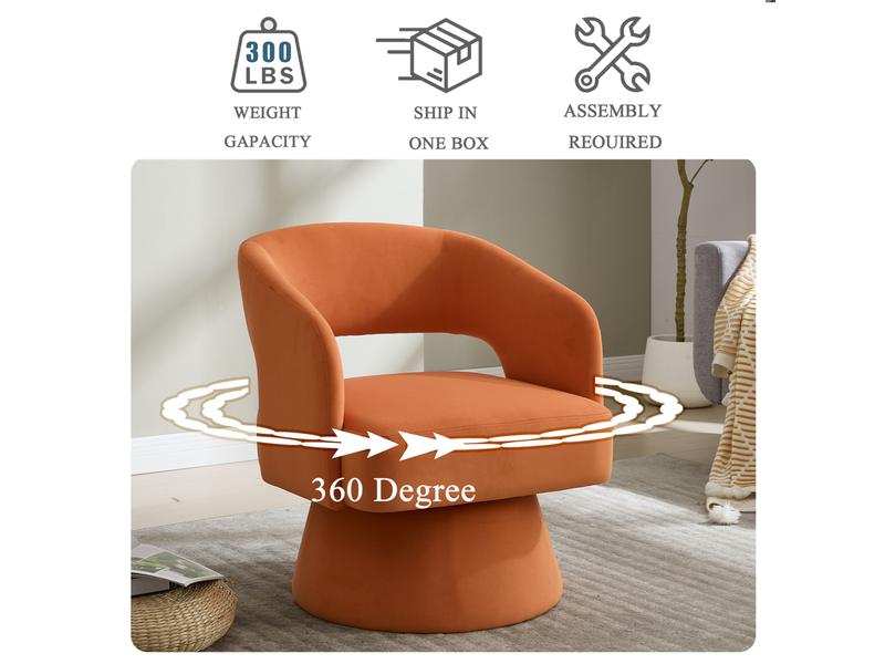  Fauteuil pivotant lexicon 360° - 68x66x75cm - design tonneau dos ouvert, assise moelleuse et base métal - orange vitaminé  - Conforama D