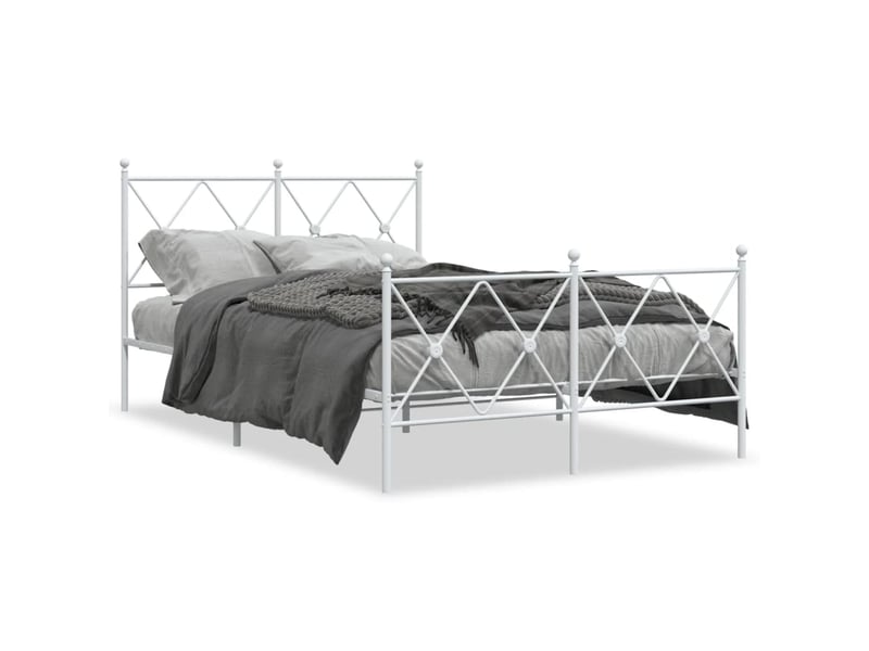 Lit double- lit adulte -  cadre de lit métal sans matelas et pied de lit blanc 120x190 cm  - Conforama A