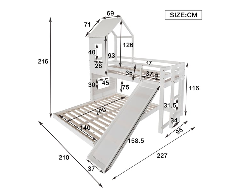  Lit superposé 90x200(140x200)cm coloris blanc lit enfant blanc - Conforama C