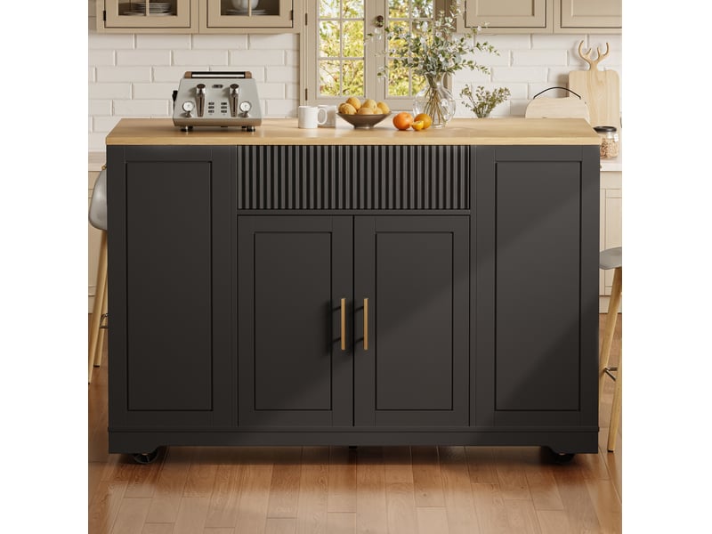  Îlot de cuisine mobile 120x50x92 cm, 2 portes, 3 tiroirs, noir et bois  - Conforama B