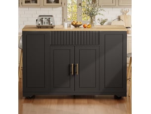 Îlot de cuisine mobile 120x50x92 cm, 2 portes, 3 tiroirs, noir et bois