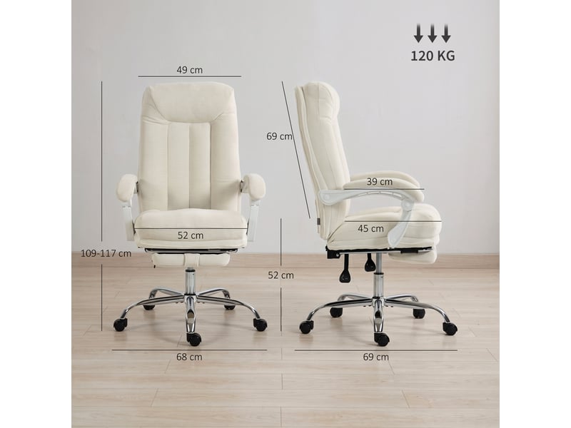 Chaise bureau ergonomique, fauteuil de bureau inclinable en chenille, hauteur réglable, repose-pieds, crème  - Conforama C