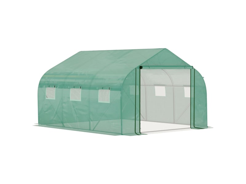  Serre tunnel de jardin grande 3.5 x 3 x 2 m - 6 fenêtres et porte zippée enroulable - acier galvanisé pe haute densité vert  - Conforama A