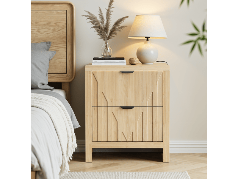  Table de chevet 48x40x55,5 cm à 2 tiroirs décor chêne clair  - Conforama B