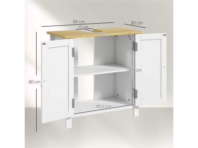  Meuble sous lavabo 2 portes étagère réglable mdf blanc et naturel 60 x 30 x 60 cm  - Conforama C