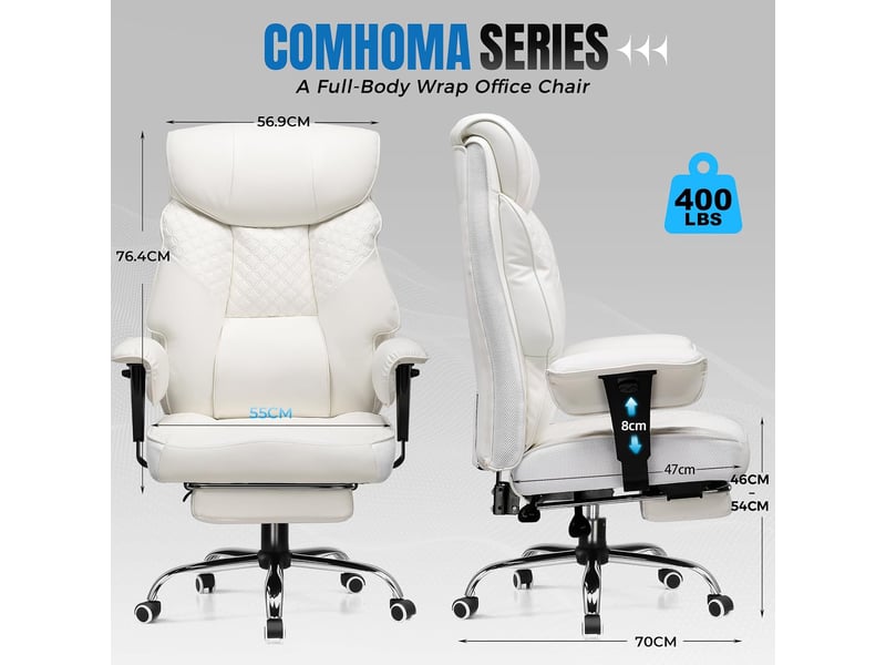 Gtplayer chaise de jeu pour personnes de forte corpulence avec assise 3d, repose-pieds, pu, 180kg - blanc CH810-WT - Conforama B
