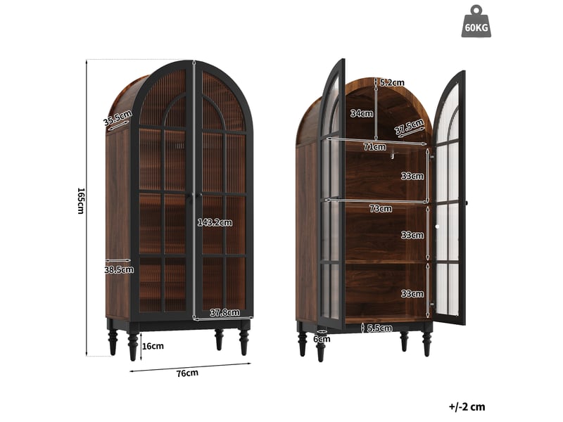 Lot de 2 armoires hautes vitrées 152x35.5x165 cm en mdf noir  - Conforama C